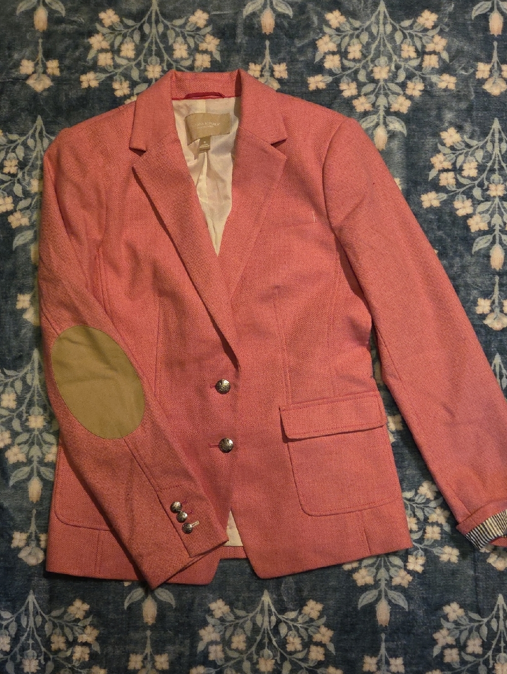 Banana Republic Pink Tweed Jacket with Tan Elbow Patches